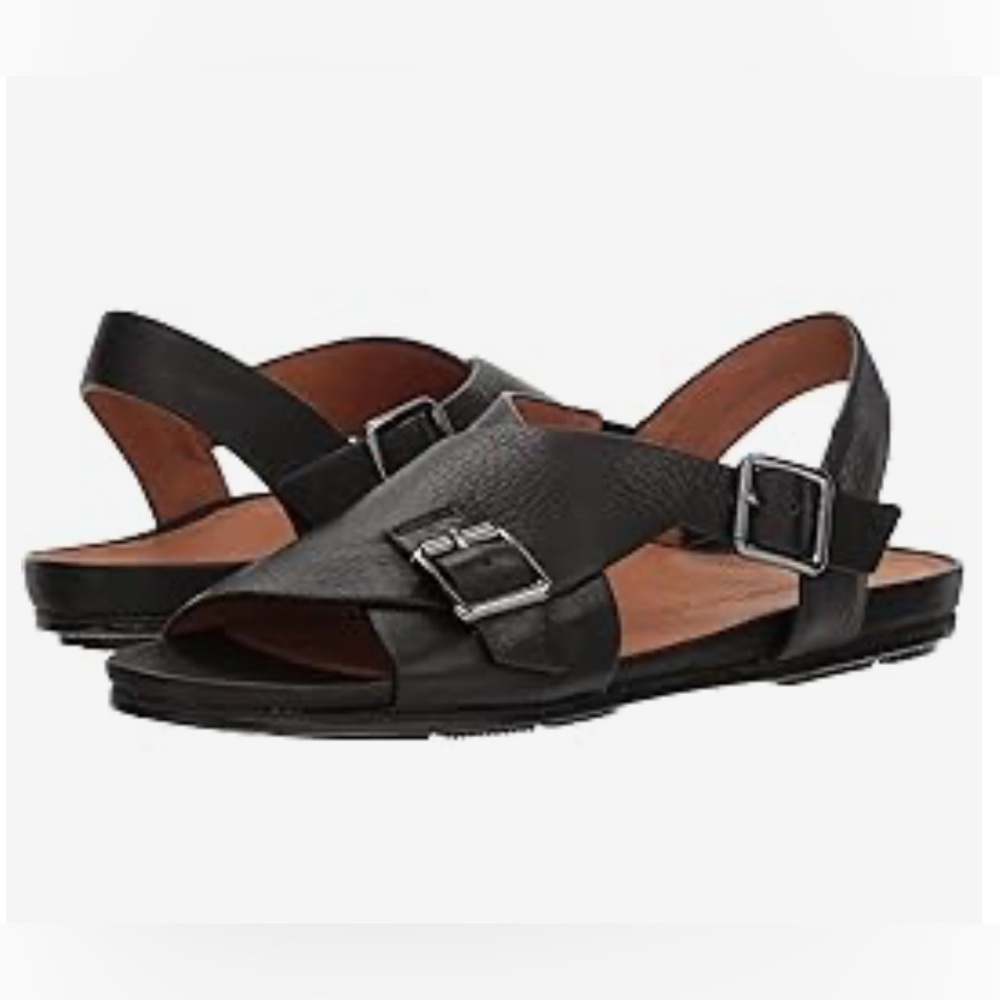 Women Black Leather Buckle Sandals